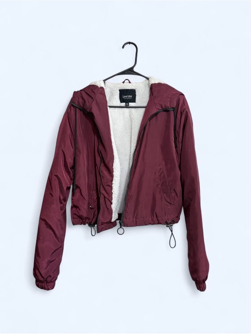 Love Star Maroon Fur-Lined Crop Jacket